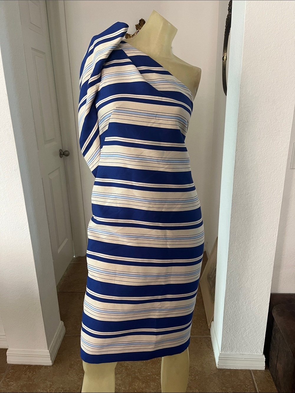 NWT Banana Republic One-Shoulder Navy and Cream Striped Dress